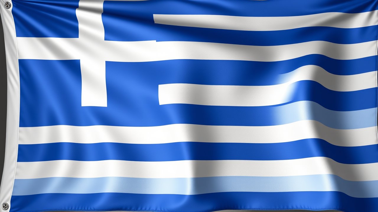 Flag of Greece 🇬🇷 in 3d glossy render style
