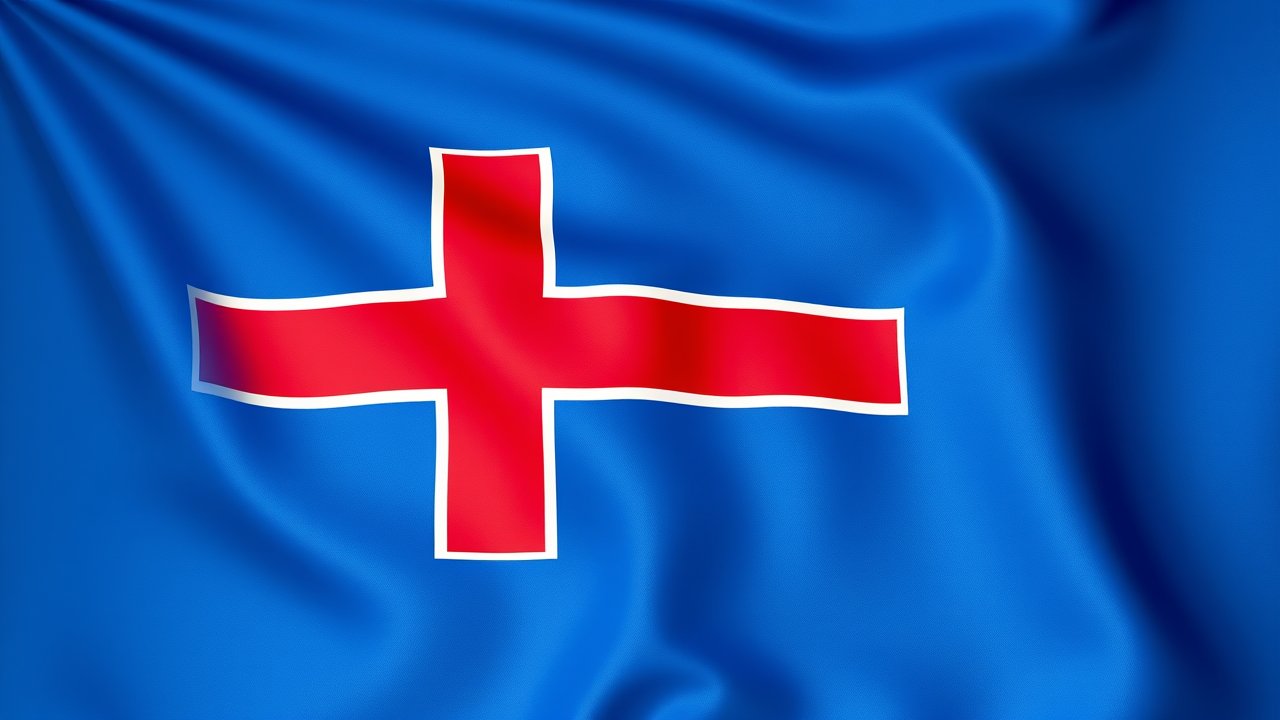 Flag of Iceland 🇮🇸 in 3d glossy render style