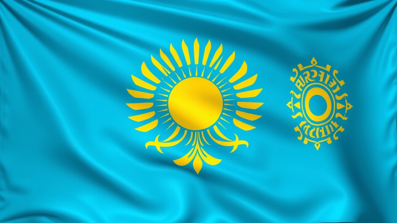 Flag of Kazakhstan 🇰🇿 in 3d glossy render style