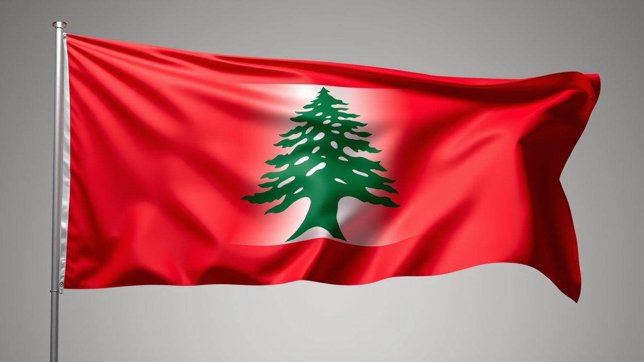 Flag of Lebanon 🇱🇧 in 3d glossy render style