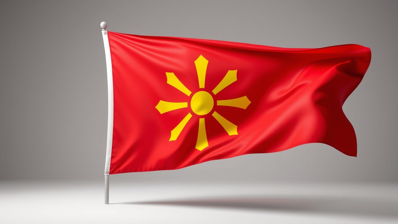 Flag of North Macedonia 🇲🇰 in 3d glossy render style