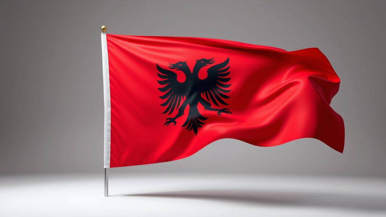 Flag of Albania 🇦🇱 in 3d glossy render style
