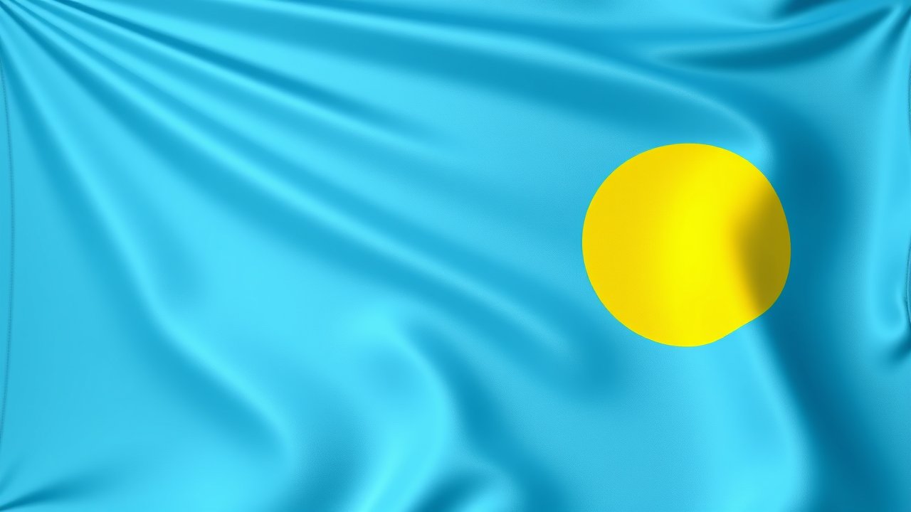 Flag of Palau 🇵🇼 in 3d glossy render style
