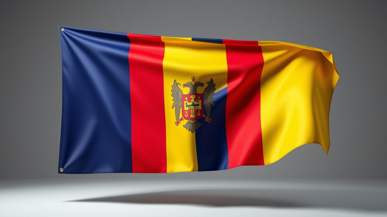 Flag of Romania 🇷🇴 in 3d glossy render style