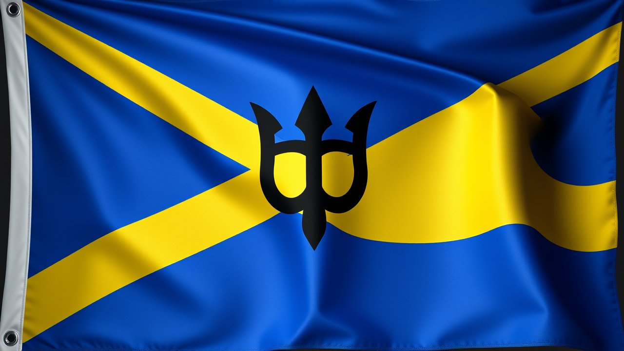 Flag of Barbados 🇧🇧 in 3d glossy render style