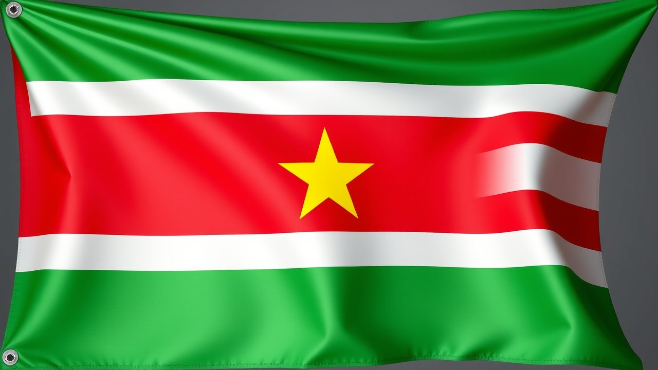 Flag of Suriname 🇸🇷 in 3d glossy render style
