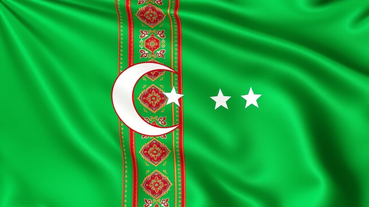 Flag of Turkmenistan 🇹🇲 in 3d glossy render style