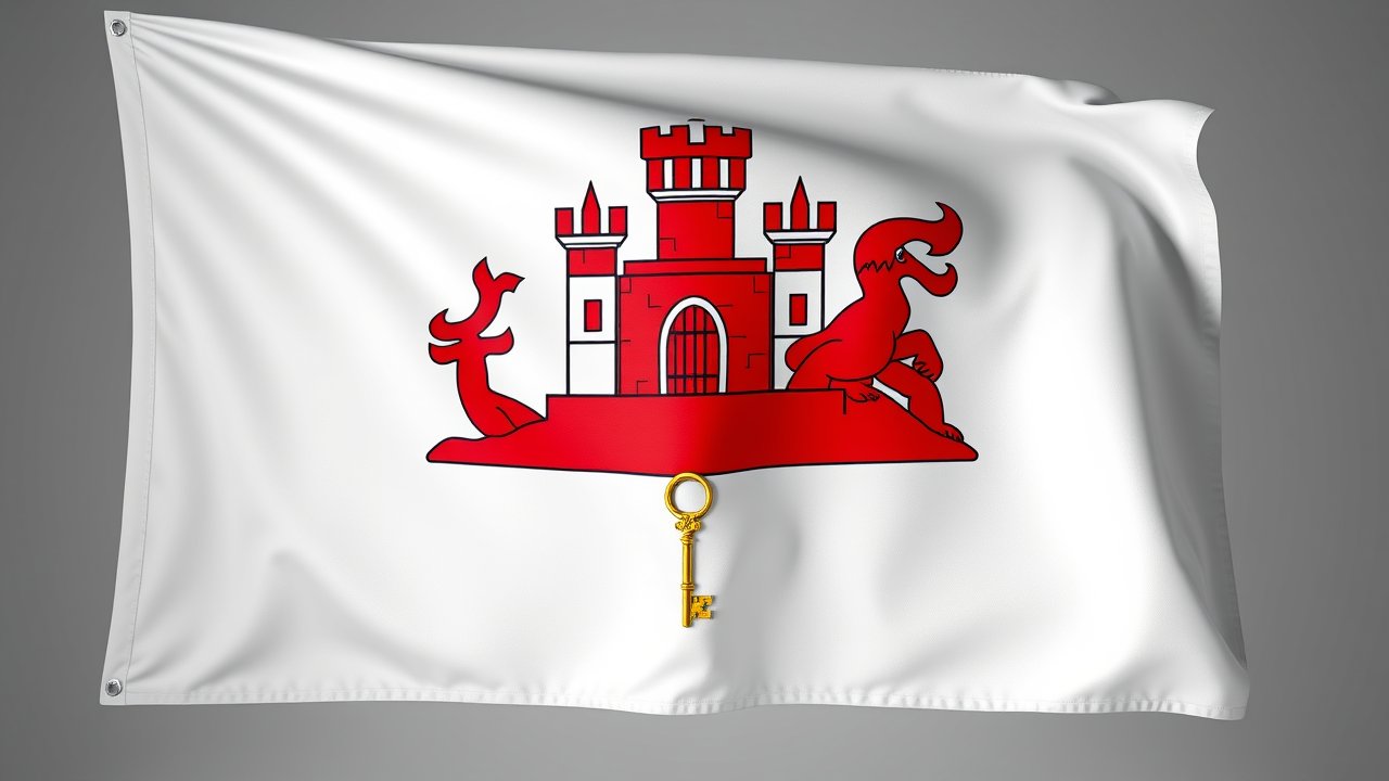 Flag of Gibraltar 🇬🇮 in 3d glossy render style