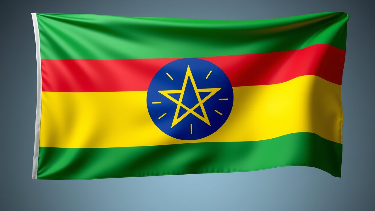 Flag of Ethiopia 🇪🇹 in 3d glossy render style