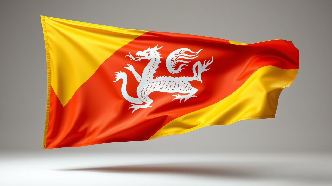 Flag of Bhutan 🇧🇹 in 3d glossy render style