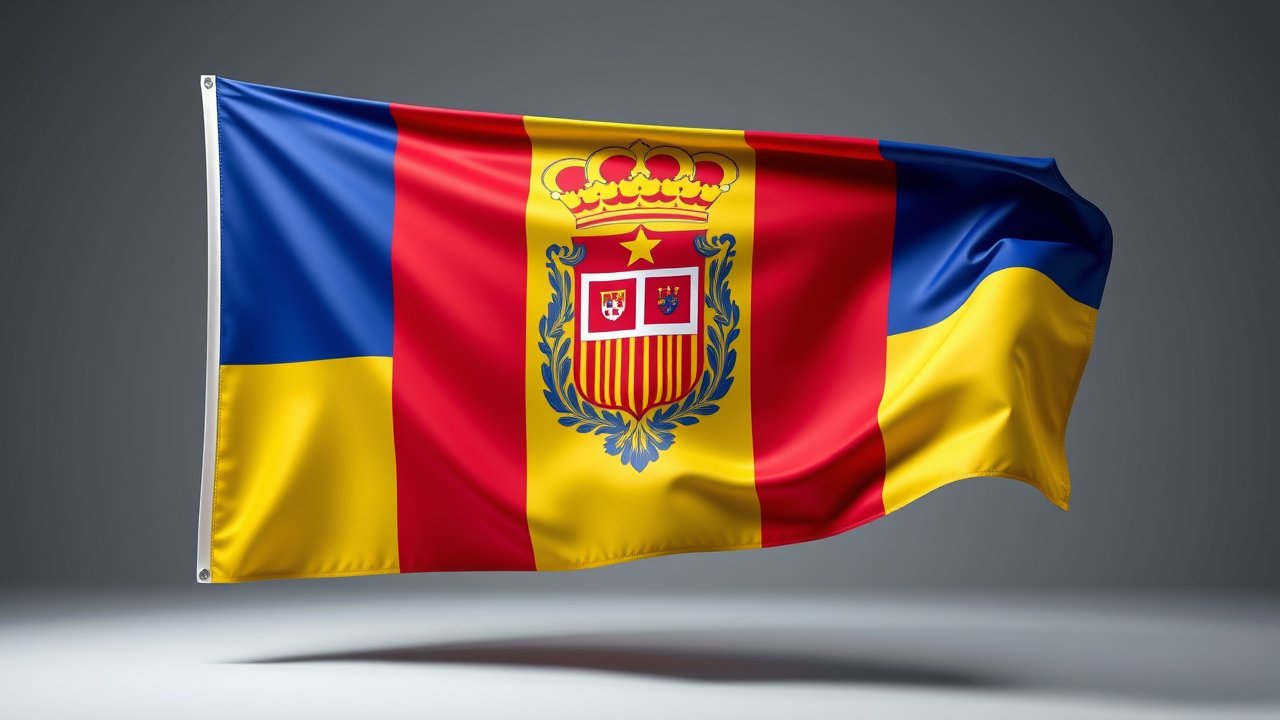 Flag of Andorra 🇦🇩 in 3d glossy render style