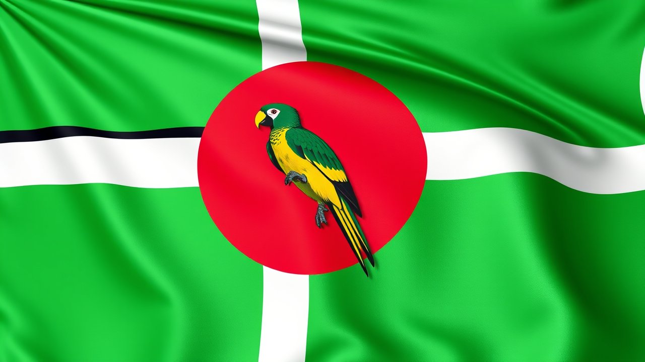 Flag of Dominica 🇩🇲 in 3d glossy render style