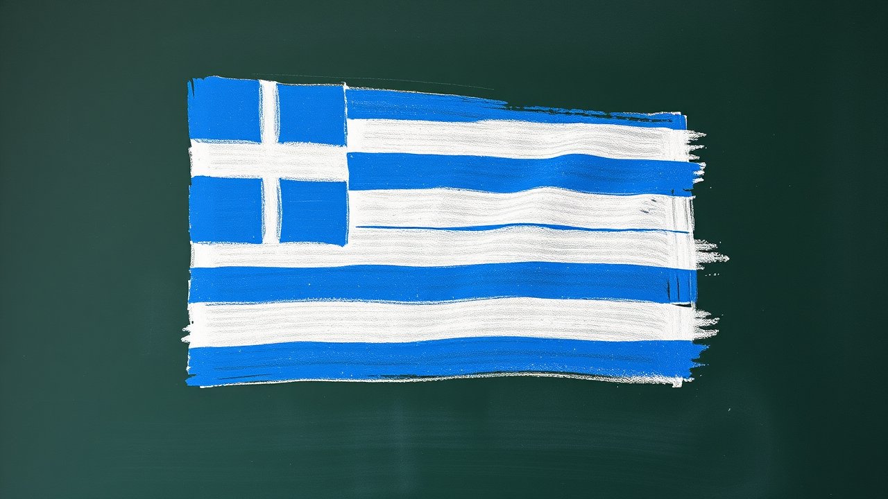 Flag of Greece 🇬🇷 in chalk on blackboard style