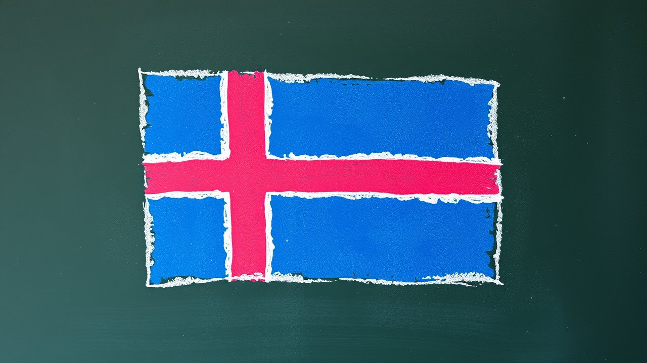 Flag of Iceland 🇮🇸 in chalk on blackboard style