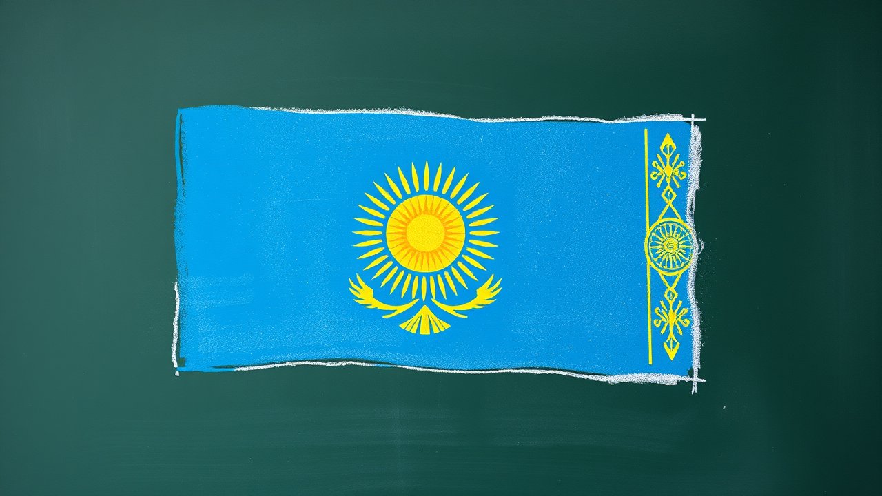 Flag of Kazakhstan 🇰🇿 in chalk on blackboard style