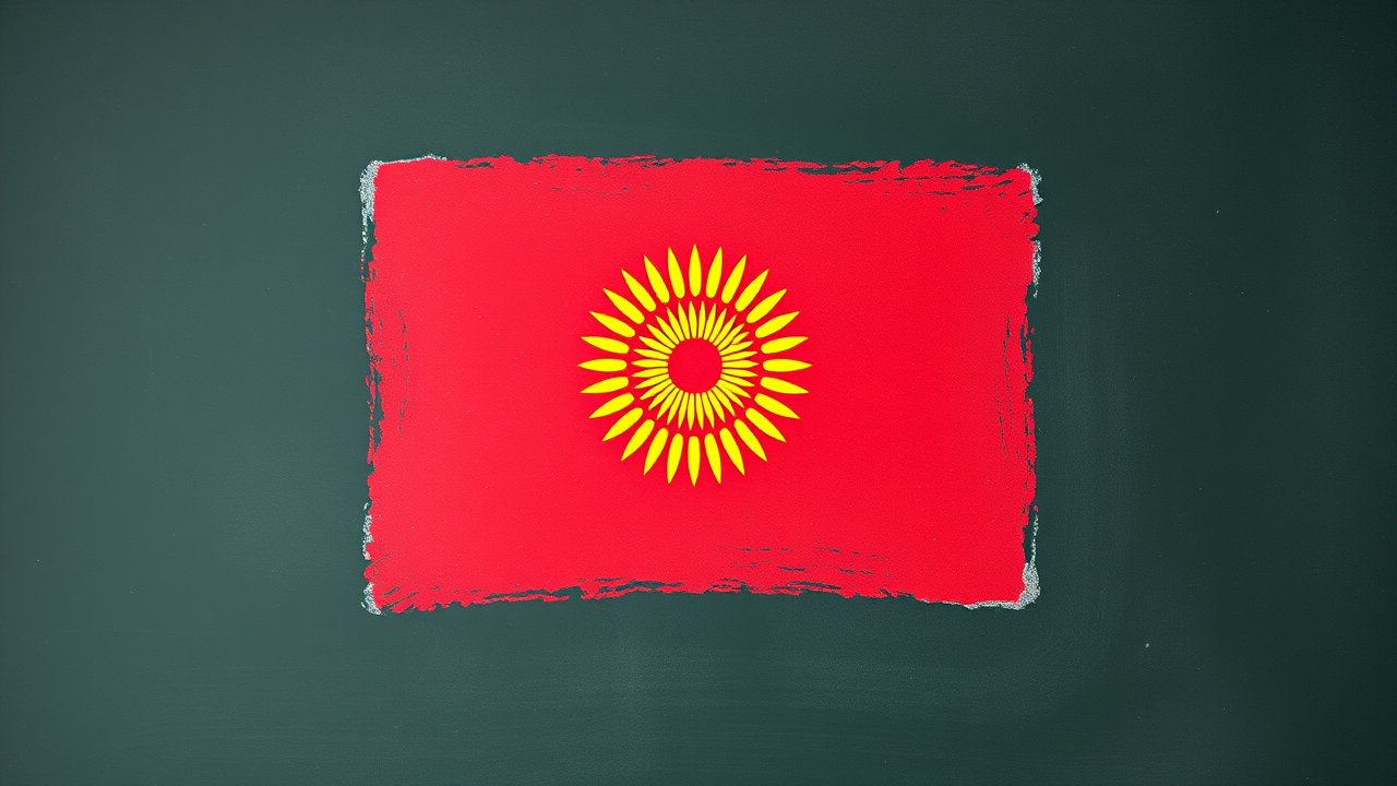 Flag of Kyrgyzstan 🇰🇬 in chalk on blackboard style