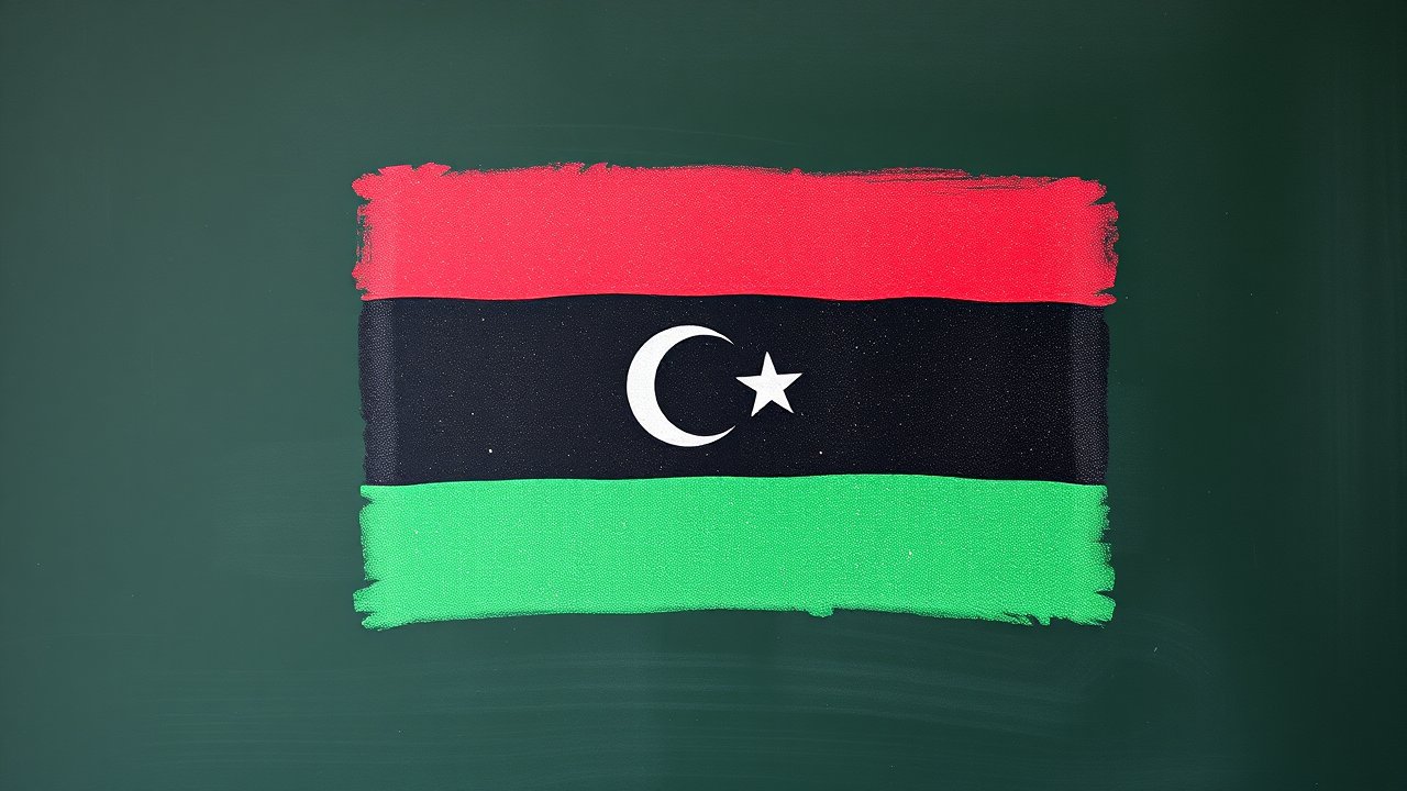 Flag of Libya 🇱🇾 in chalk on blackboard style