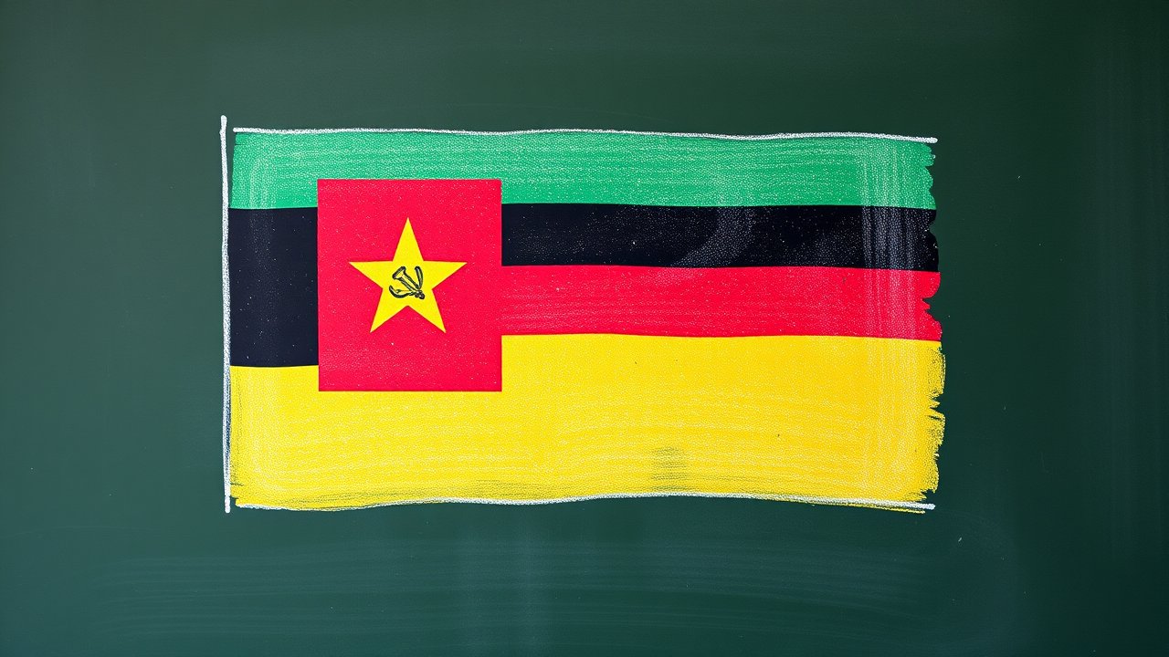 Flag of Mozambique 🇲🇿 in chalk on blackboard style