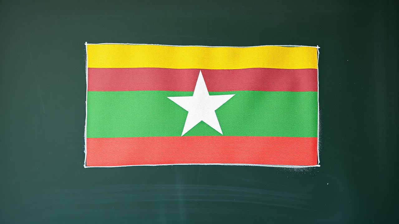Flag of Myanmar (Burma) 🇲🇲 in chalk on blackboard style