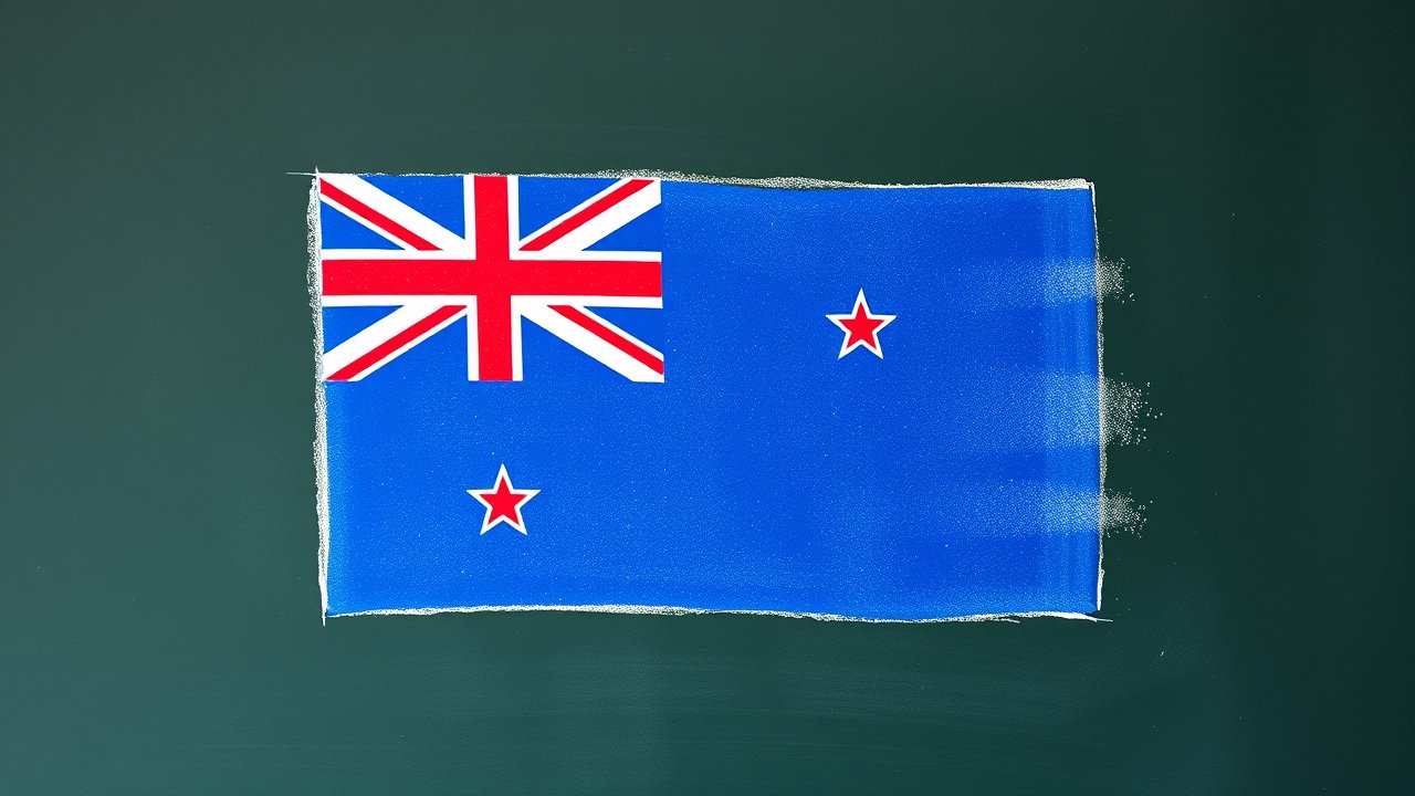 Flag of New Zealand 🇳🇿 in chalk on blackboard style