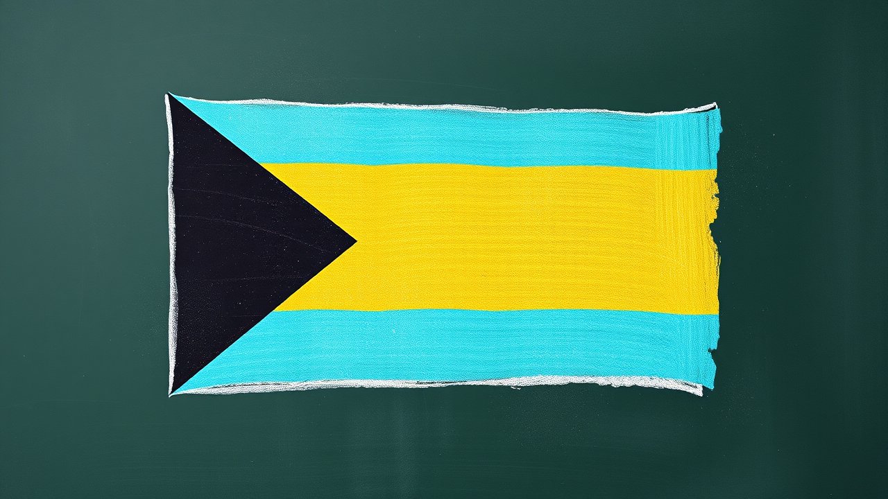 Flag of Bahamas 🇧🇸 in chalk on blackboard style