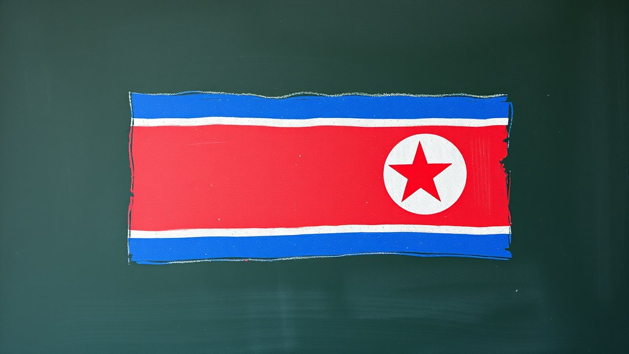 Flag of North Korea 🇰🇵 in chalk on blackboard style
