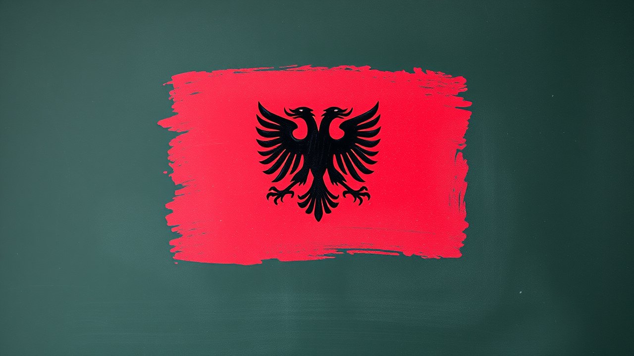 Flag of Albania 🇦🇱 in chalk on blackboard style