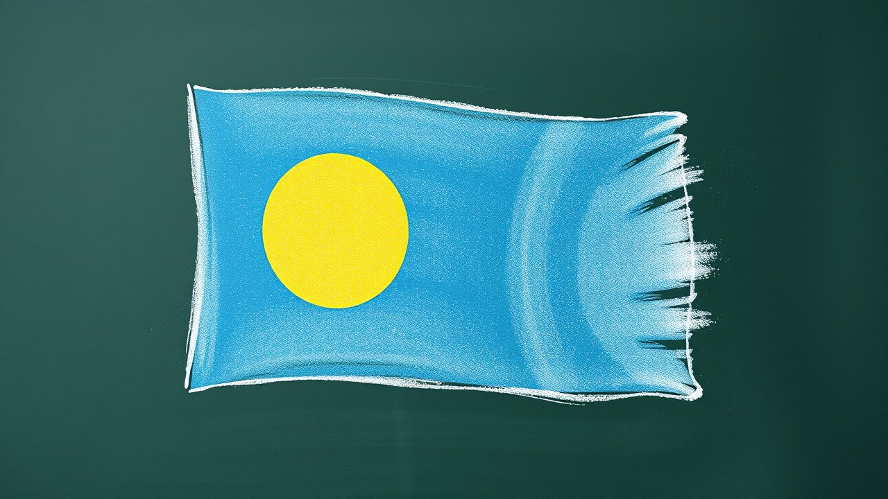 Flag of Palau 🇵🇼 in chalk on blackboard style