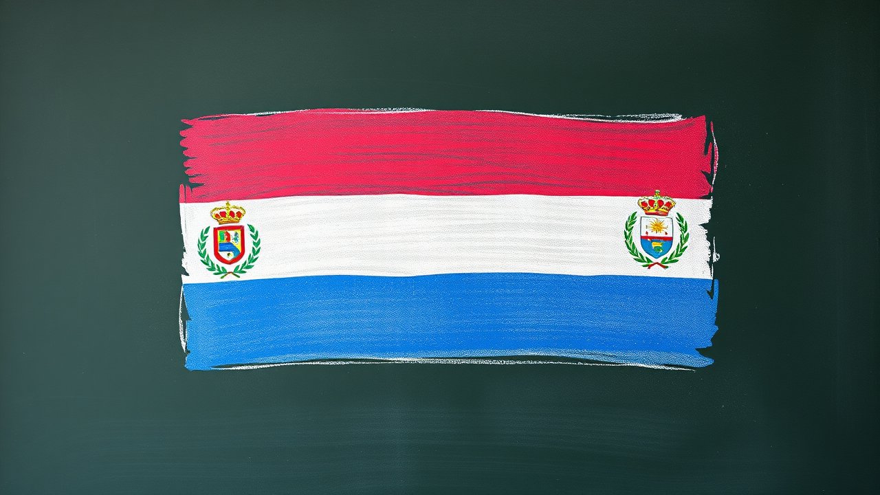 Flag of Paraguay 🇵🇾 in chalk on blackboard style
