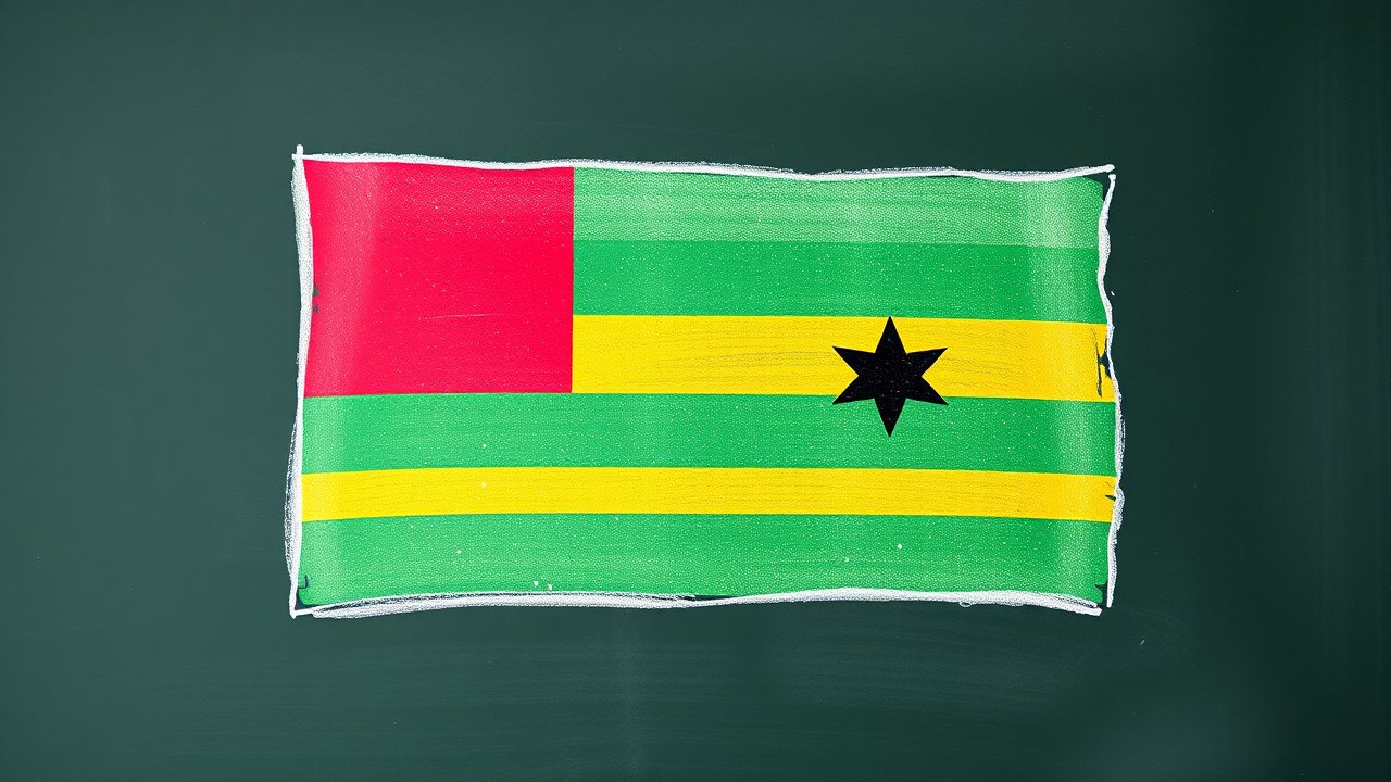 Flag of Sao Tome and Principe 🇸🇹 in chalk on blackboard style