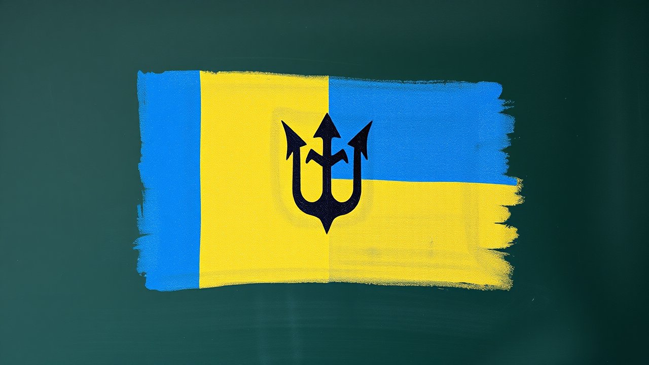 Flag of Barbados 🇧🇧 in chalk on blackboard style