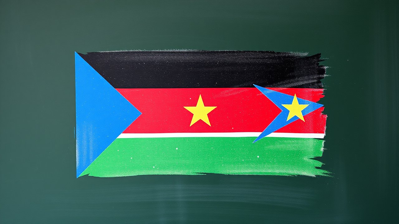 Flag of South Sudan 🇸🇸 in chalk on blackboard style