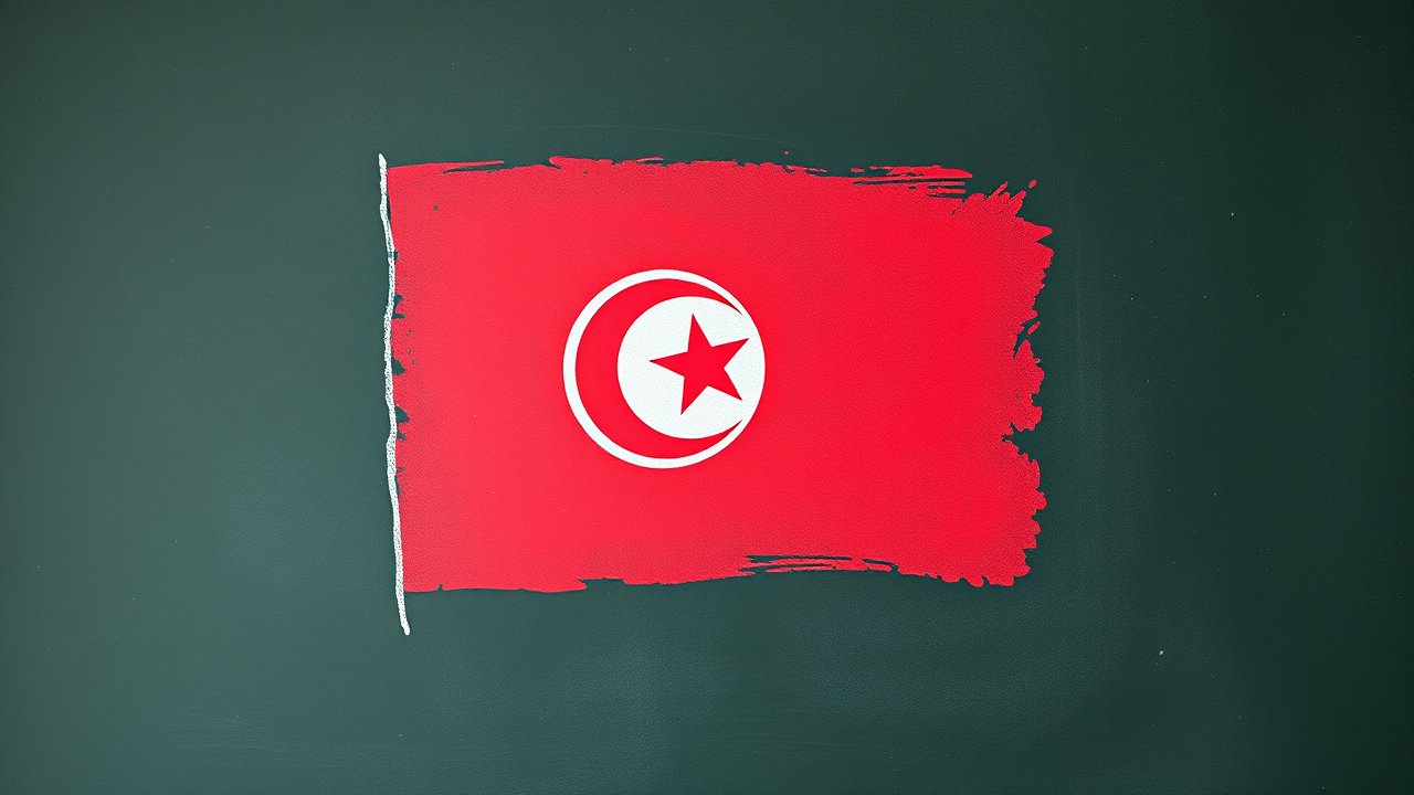 Flag of Tunisia 🇹🇳 in chalk on blackboard style