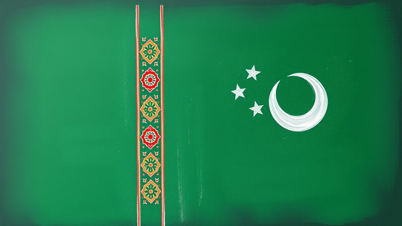 Flag of Turkmenistan 🇹🇲 in chalk on blackboard style