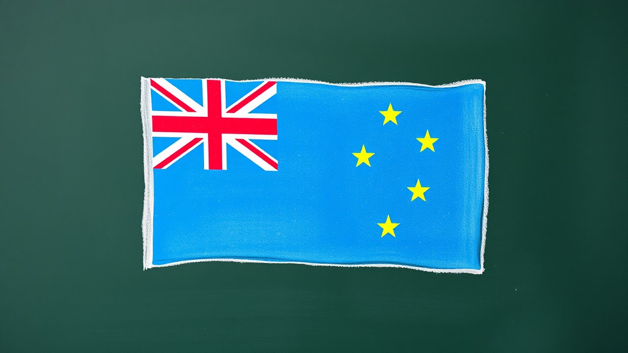 Flag of Tuvalu 🇹🇻 in chalk on blackboard style