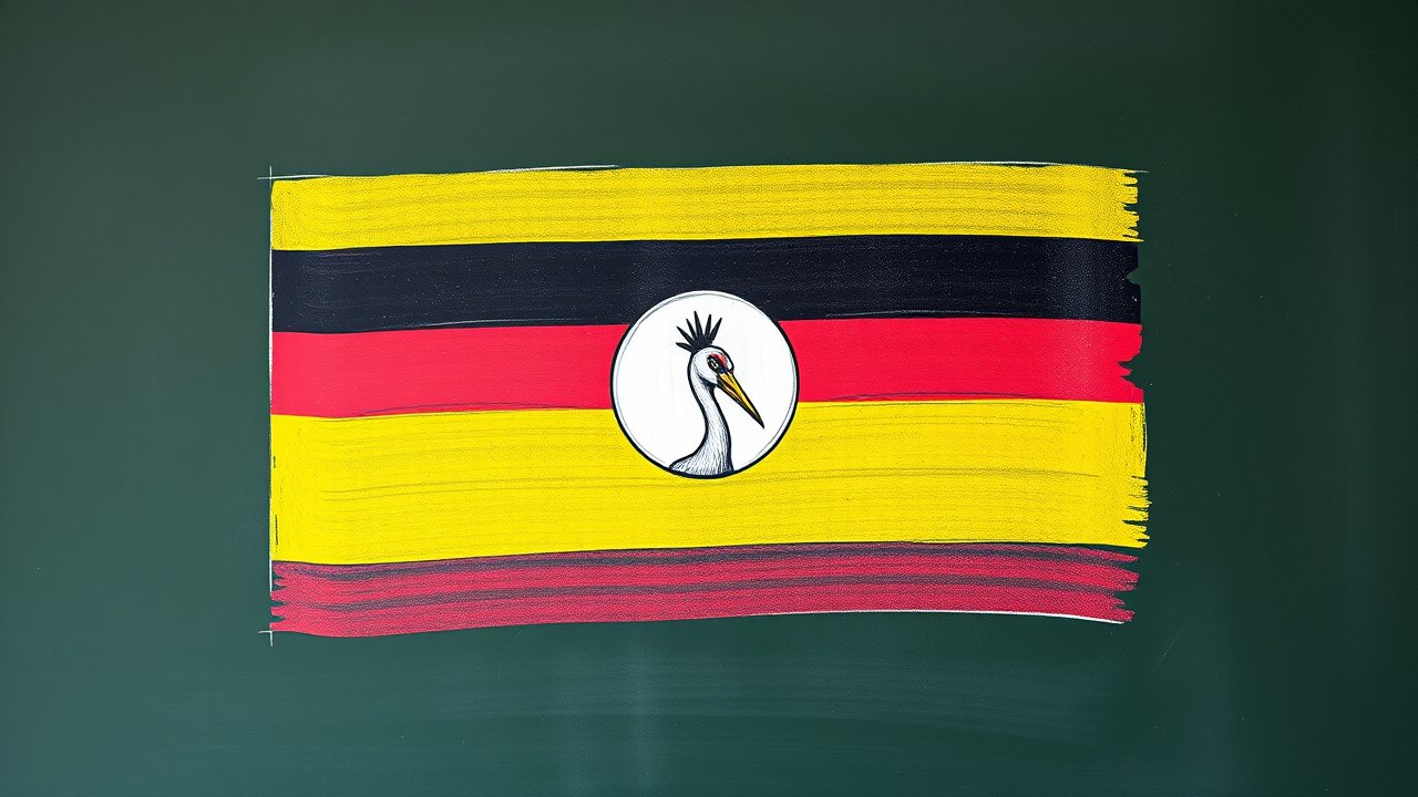 Flag of Uganda 🇺🇬 in chalk on blackboard style
