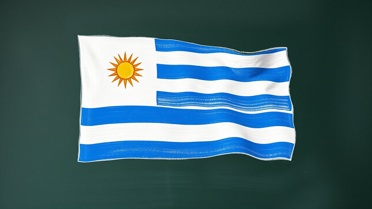 Flag of Uruguay 🇺🇾 in chalk on blackboard style