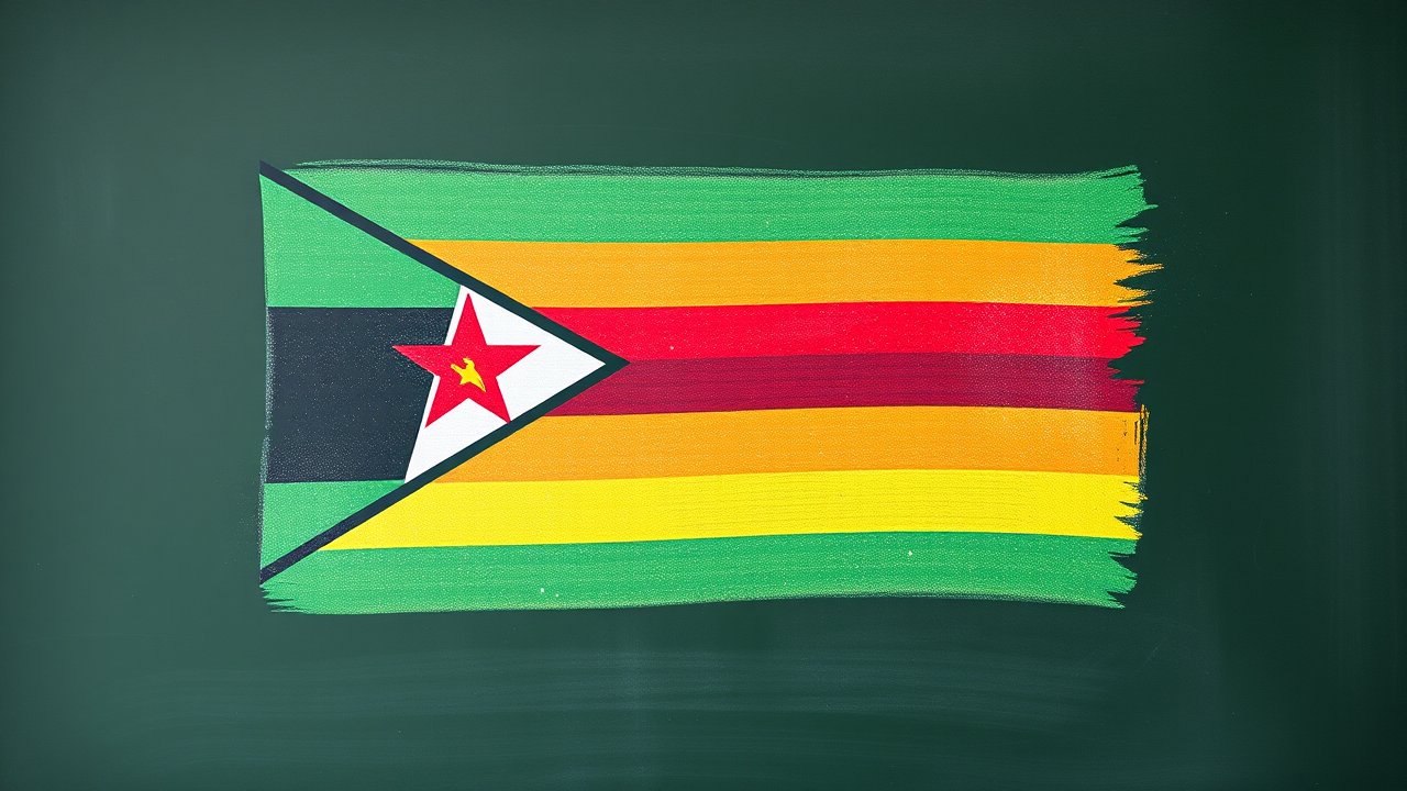 Flag of Zimbabwe 🇿🇼 in chalk on blackboard style