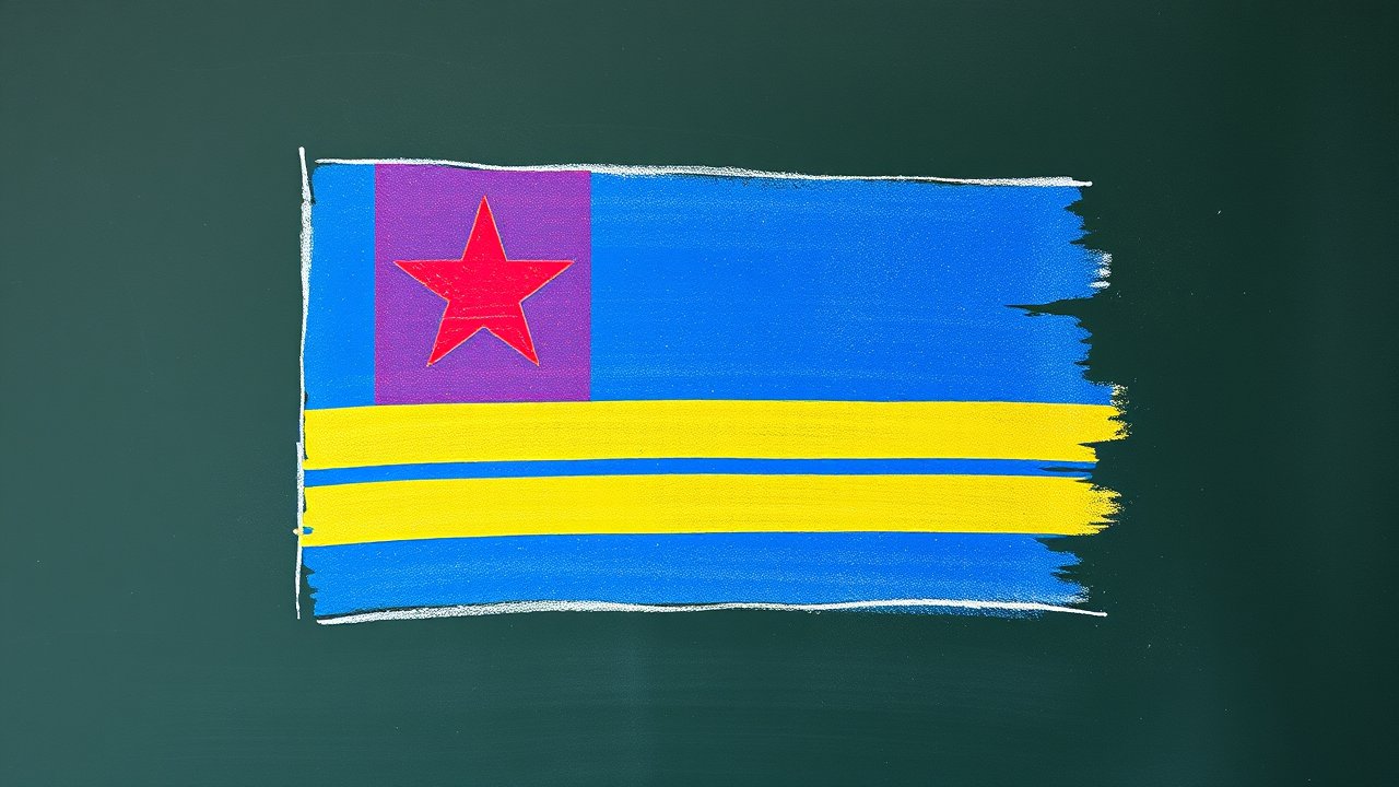 Flag of Aruba 🇦🇼 in chalk on blackboard style