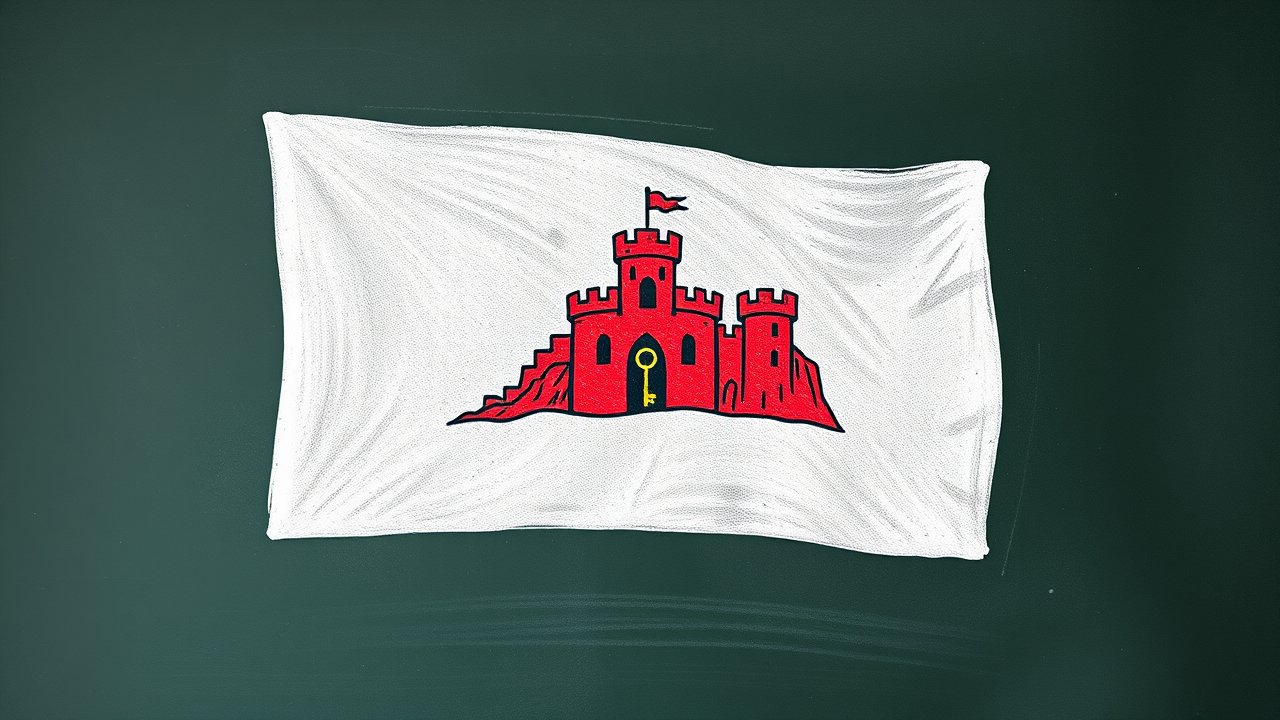 Flag of Gibraltar 🇬🇮 in chalk on blackboard style