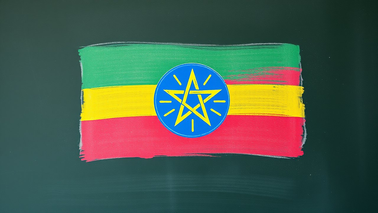 Flag of Ethiopia 🇪🇹 in chalk on blackboard style