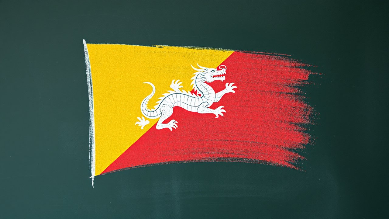 Flag of Bhutan 🇧🇹 in chalk on blackboard style