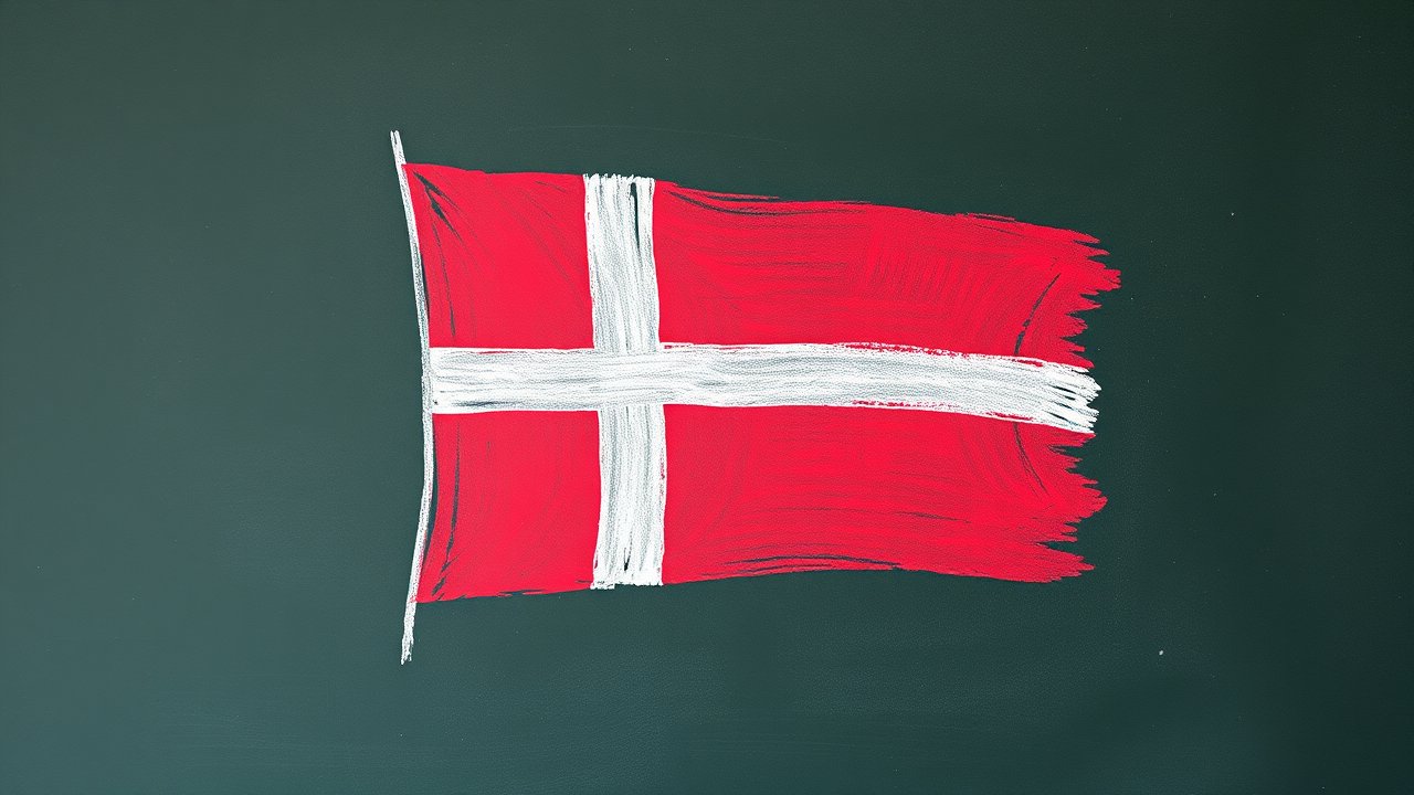 Flag of Denmark 🇩🇰 in chalk on blackboard style