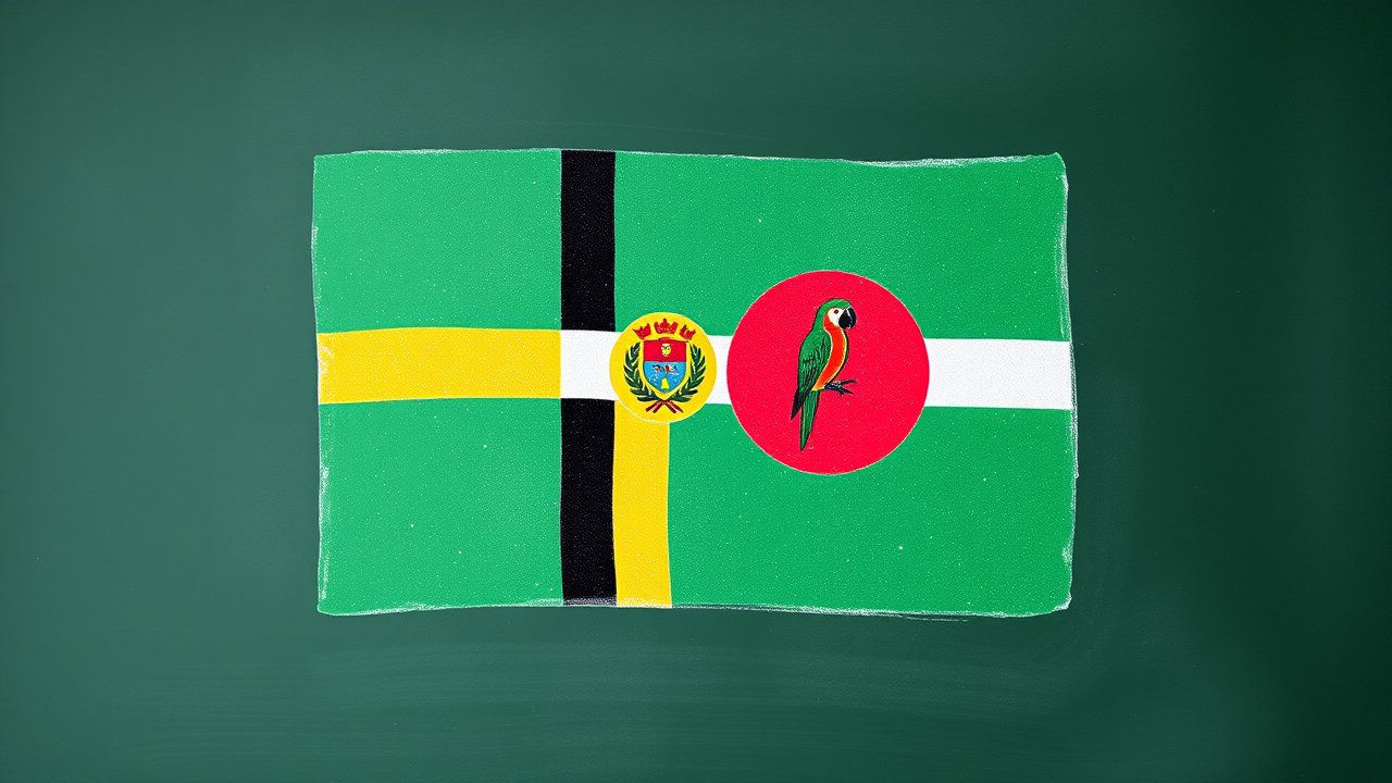 Flag of Dominica 🇩🇲 in chalk on blackboard style