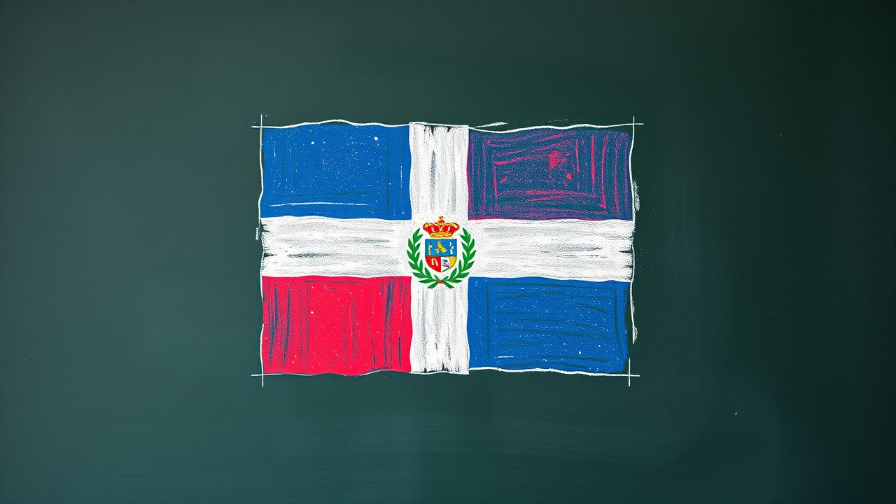 Flag of Dominican Republic 🇩🇴 in chalk on blackboard style