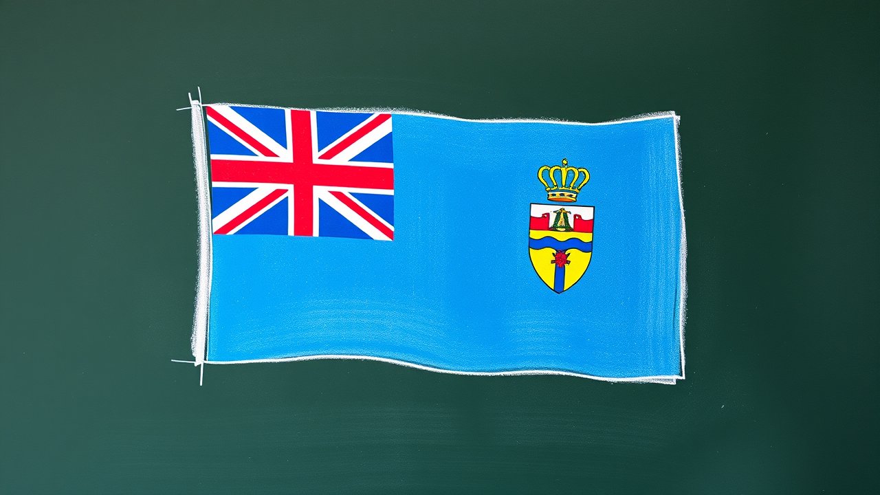 Flag of Fiji 🇫🇯 in chalk on blackboard style