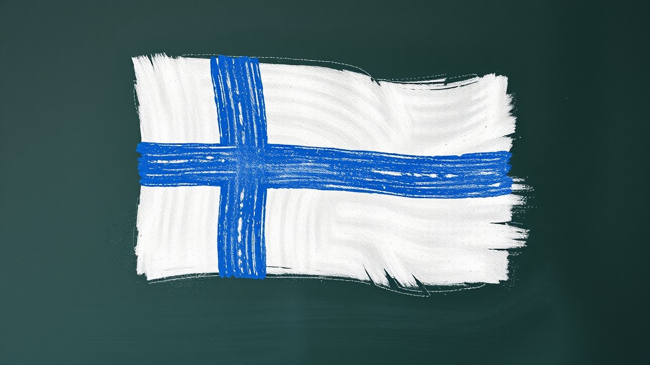Flag of Finland 🇫🇮 in chalk on blackboard style