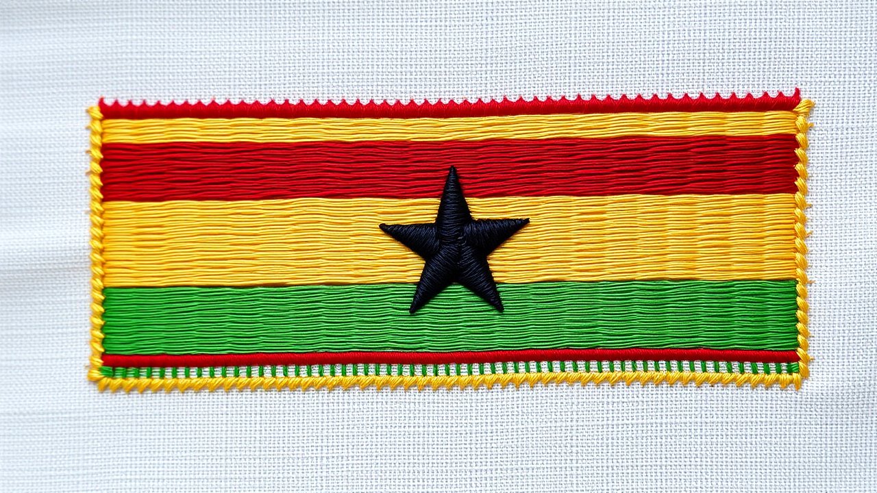Flag of Ghana 🇬🇭 in embroidered textile style