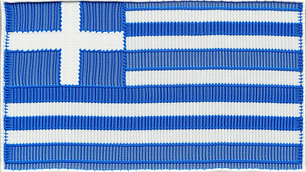 Flag of Greece 🇬🇷 in embroidered textile style