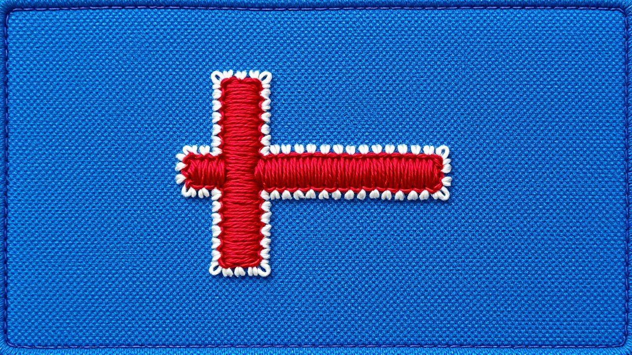 Flag of Iceland 🇮🇸 in embroidered textile style